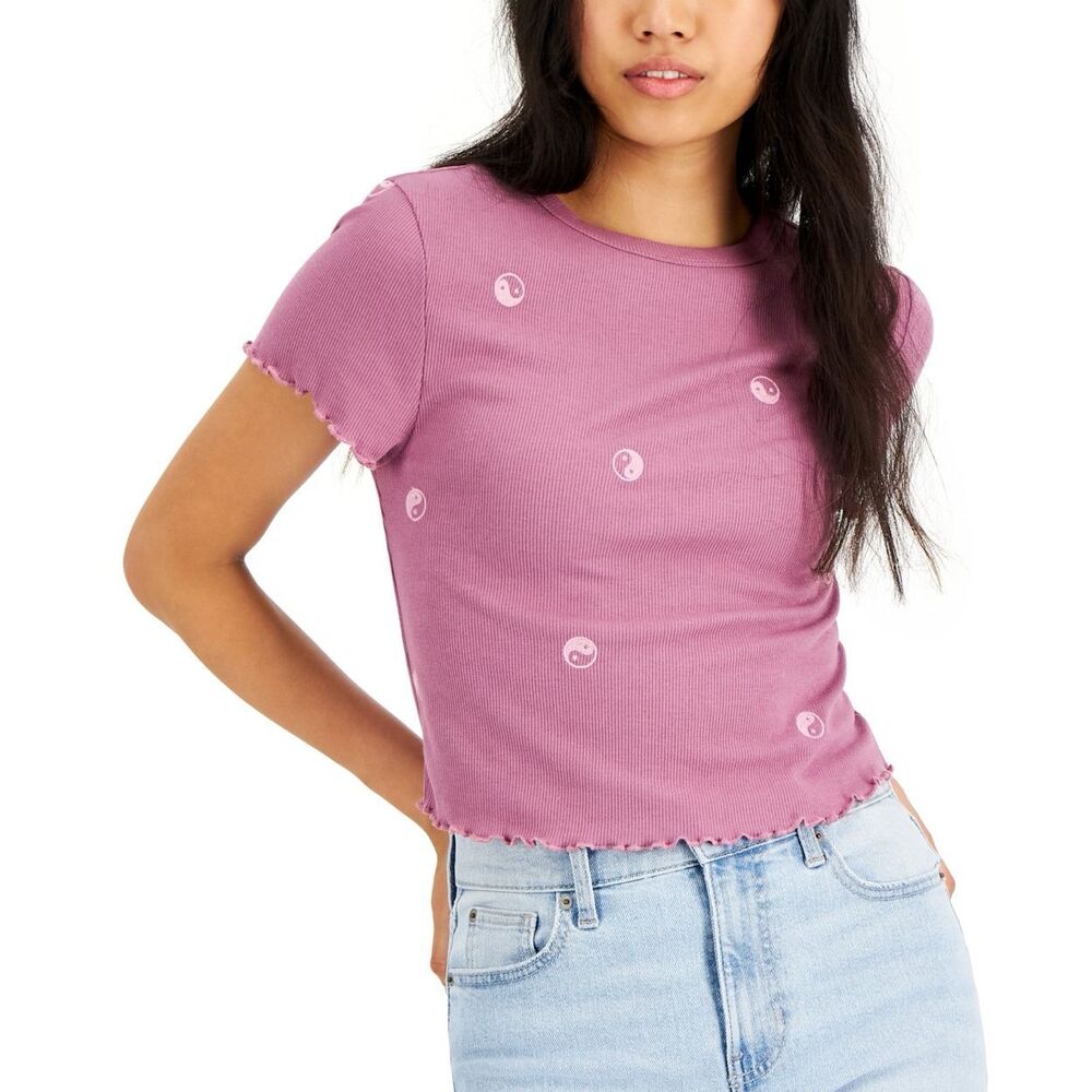 Rebellious One Juniors' Embroidered T-Shirt‎ - Ying Yang Size XS